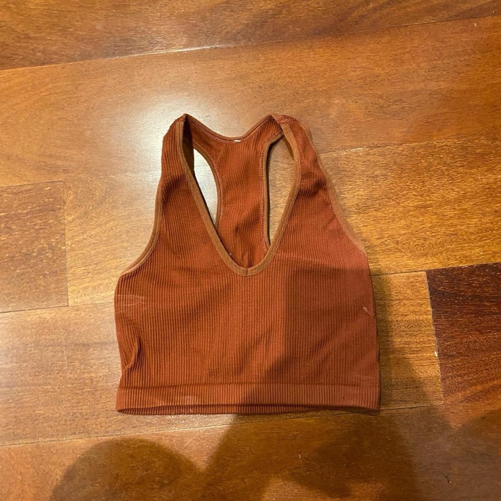 Rust Ribbed Sports Bra